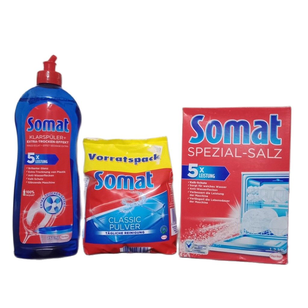 Combo 3 SP  Bột rửa Chén bát Somat  + muối rửa bát 1,2 kg + nước làm bóng.750 ml nk Đức