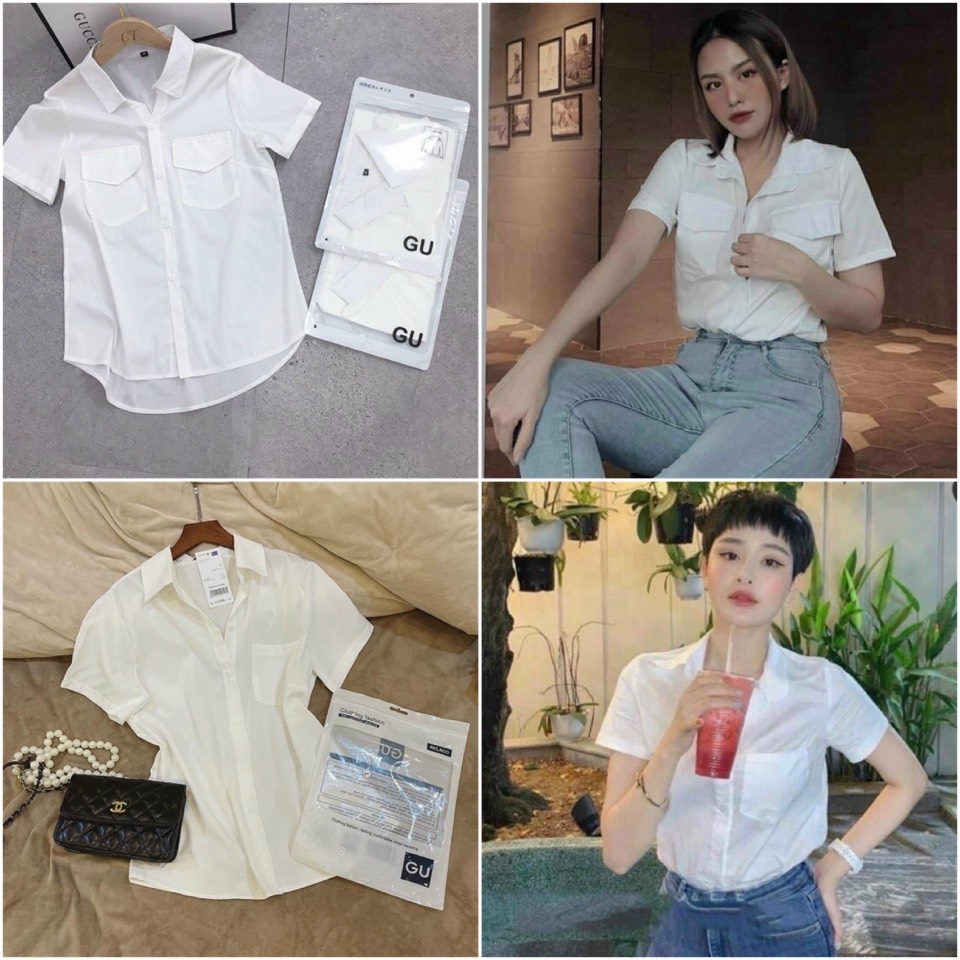 Sơ mi trắng nữ kiểu đẹp hàn quốc, sơ mi cộc tay nữ chất thô mịn