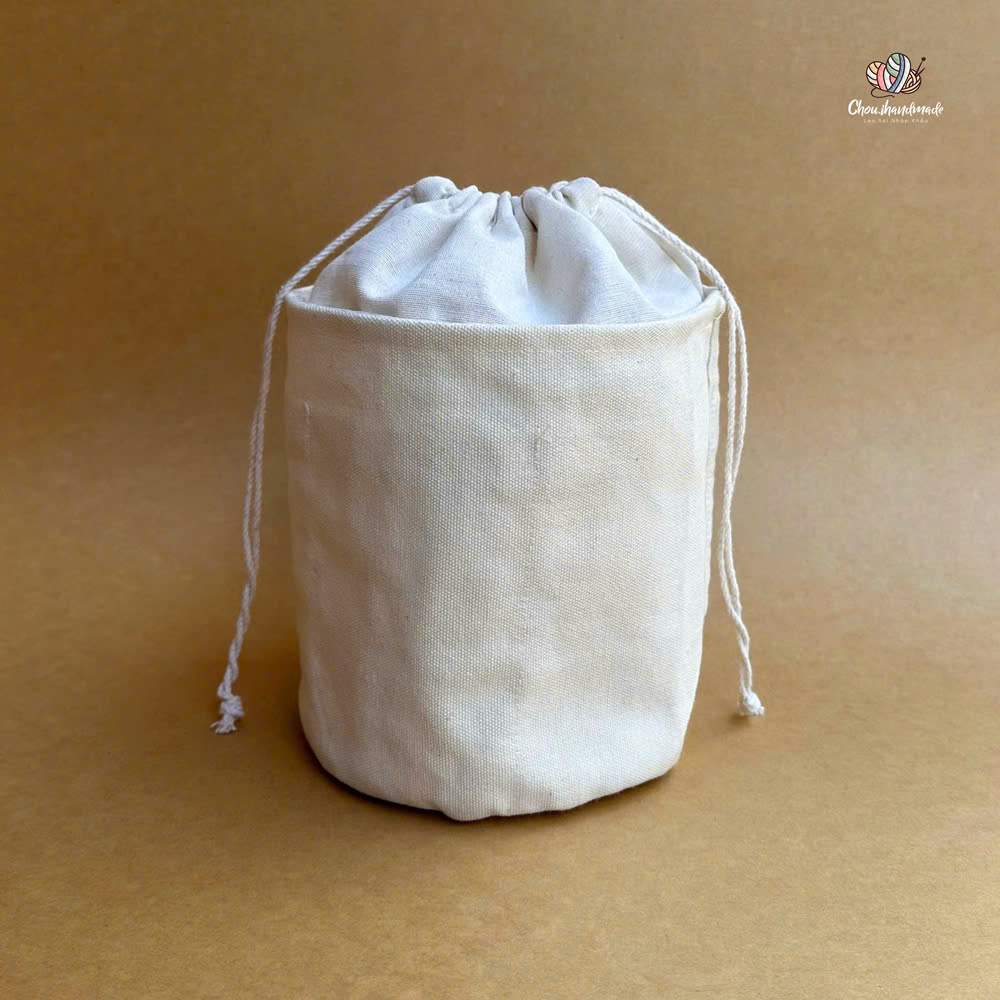 Lót túi rút tròn, đường kính 15cm, cao 16cm, dùng lót trong túi đan móc sợi len handmade - Chou.ihandmade
