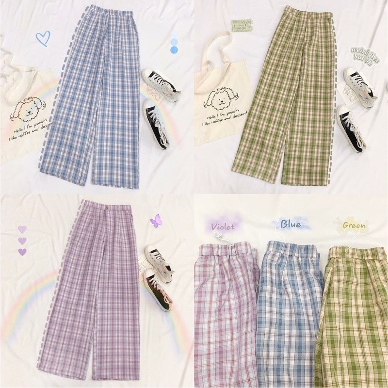 Quần caro nữ|quần kẻ caro ống rộng dáng rộng ông suông ulzzang