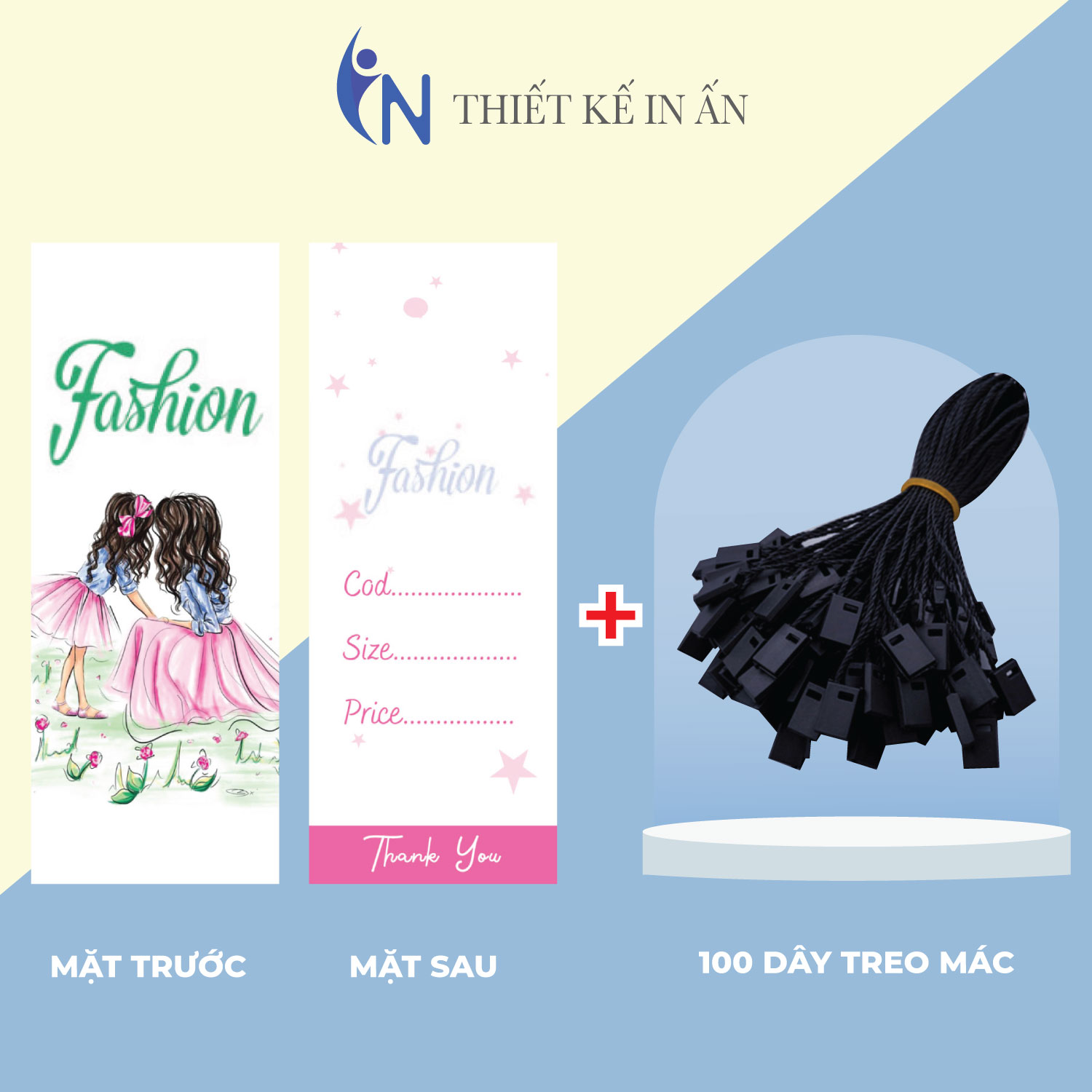 Combo Mác quần áo 100 mác + 100 Dây Treo Thẻ Bài - Dây Dù Xâu Tag (Mác) Quần Áo