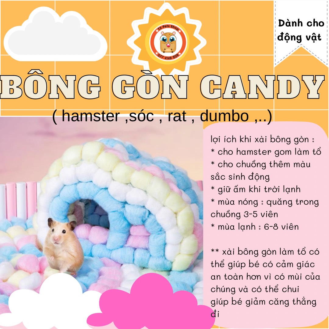 bông gòn candy cho hamster, sóc, fat tail, nhím,...