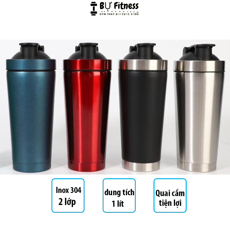 Bình giữ nhiệt 2 lớp shaker phong cách thể thao, bình lắc dung tích 1 lít
