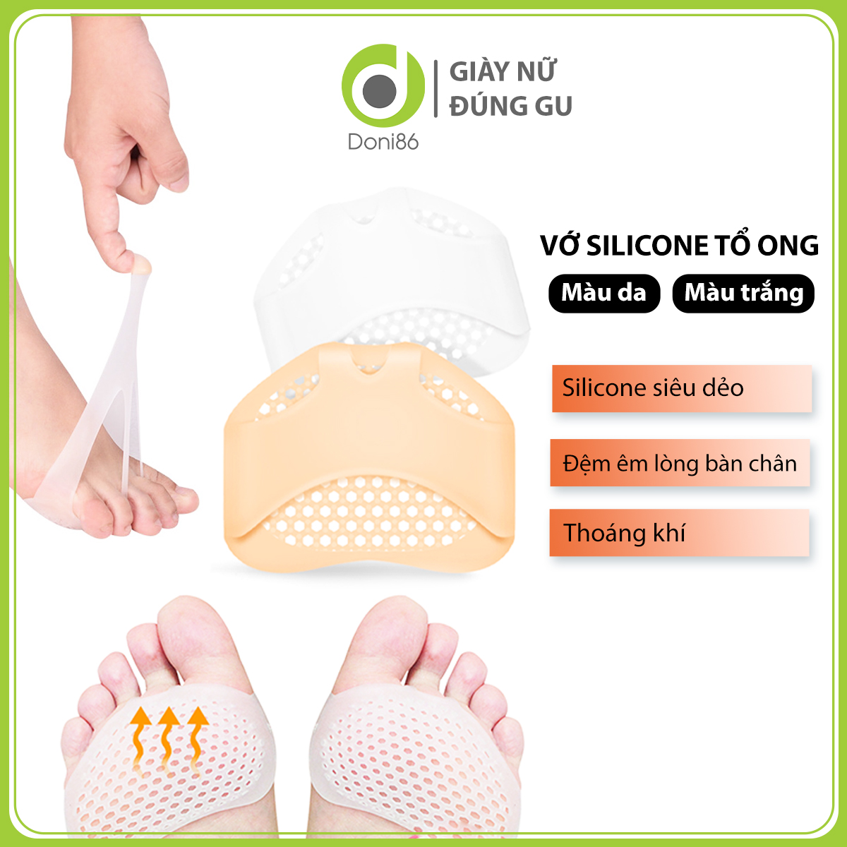 [HCM]Combo lót giày silicone tổ ong đệm êm lòng bàn chân phía trước - PK67