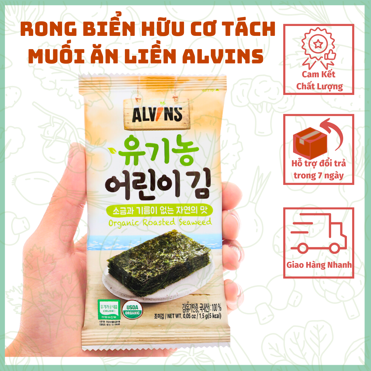 Rong Biển Hữu Cơ Và Hữu Cơ Tách Muối Ăn Liền Alvins Cho Bé - Lẻ Gói Nhỏ