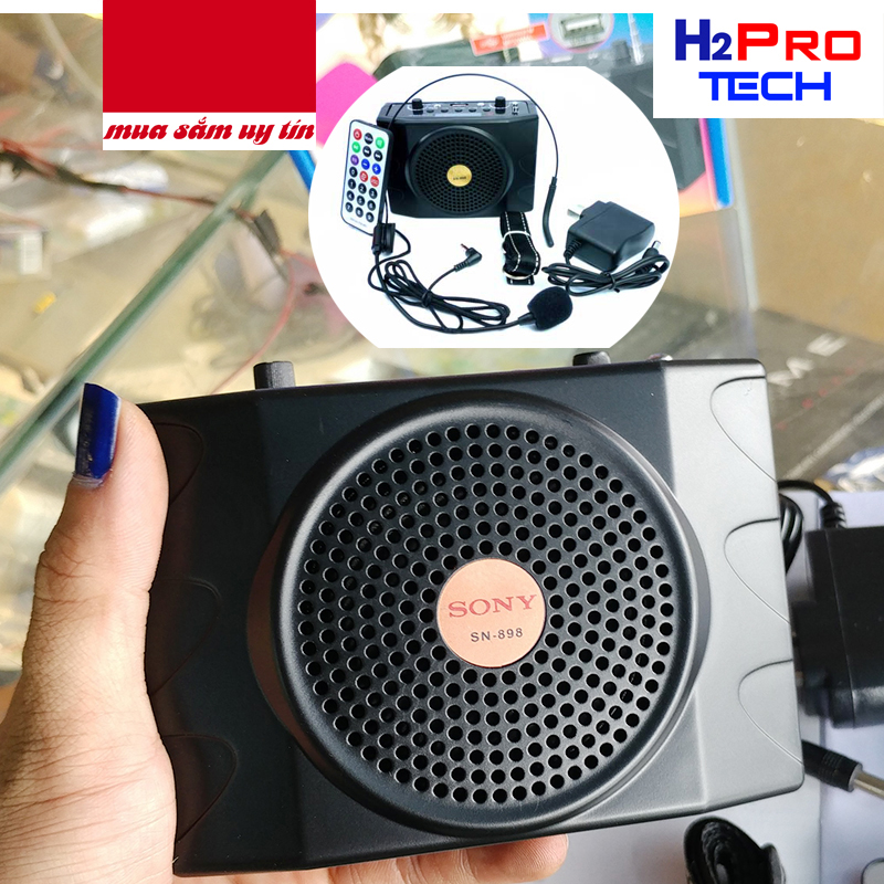 SALE HOT 50%-Loa Trợ Giảng SONY, Máy trợ giảng SONY SN-898, micro đeo tai, remote , Loa Trợ Giảng Model 2020, thiết kế nhỏ gọn, có dây đeo Micro công suất lớn lên tới 15W, Máy trợ giảng Sony SN-898 USB-FM-MP3 model 2020 có bluetooth