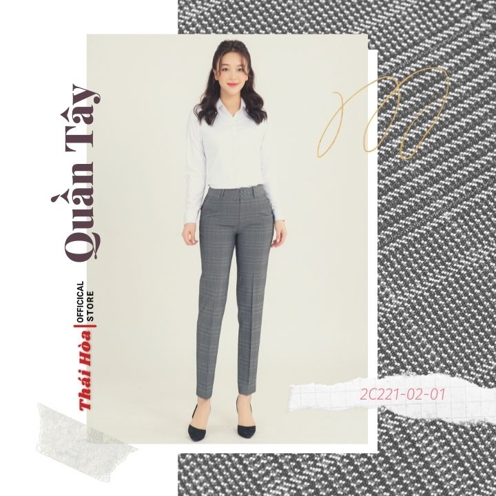 Quần tây nữ Thái Hoà 2C221-02-01, quần âu nữ công sở 9 tấc, vải kẻ caro vuông, chất liệu mềm ,trơn