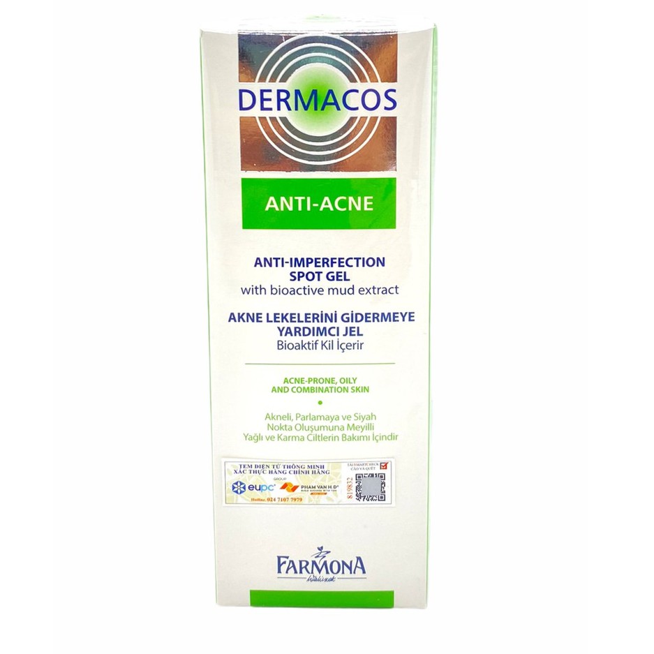 Gel Chấm Mụn Trứng Cá Farmona Dermacos Anti-Acne Anti-imperfection Spot Gel with Bioactive Mud Extract