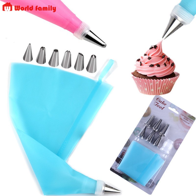 Bộ 6 Đuôi Bắt Kem Kèm Túi TPU Dụng Cụ Làm Bánh Các Mẫu Đui Bắt Kem Thông Dụng