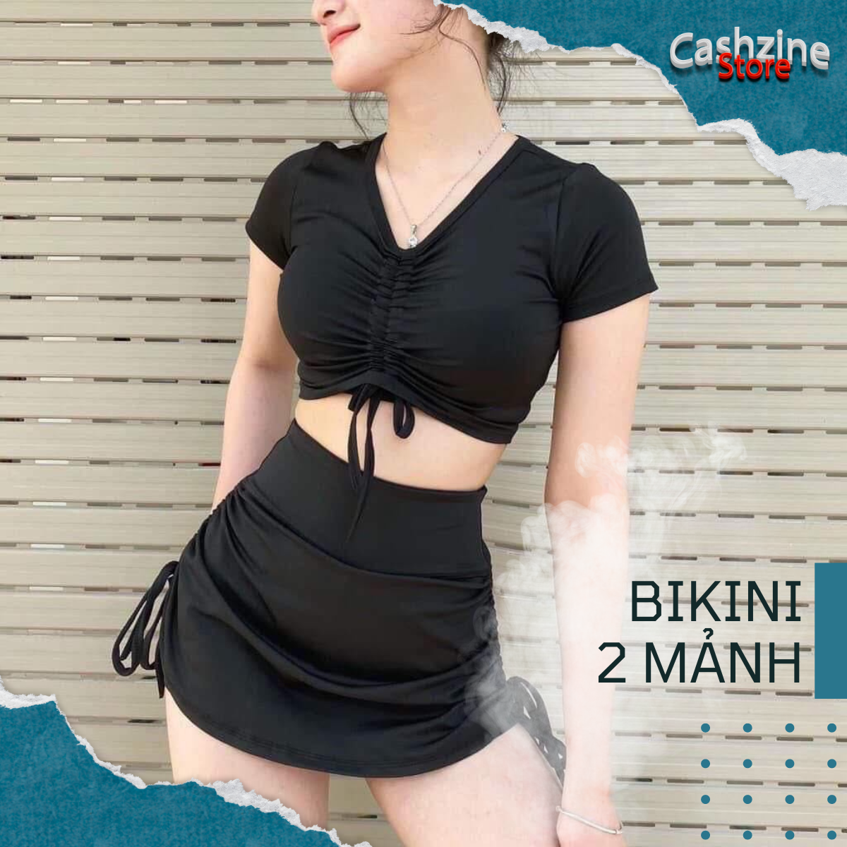 Bikini, Đồ bơi croptop tay ngắn váy dây rút thun co dãn thời trang cực chất mẫu mới 2022 - Freesize (40-60kg)