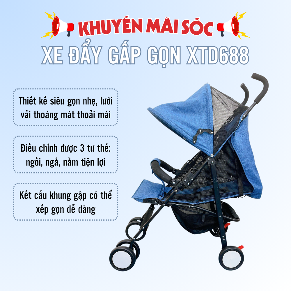 Xe đẩy em bé gấp gọn ,xe đẩy sơ sinh gấp gọn 3 tư thế siêu nhẹ dễ di chuyển