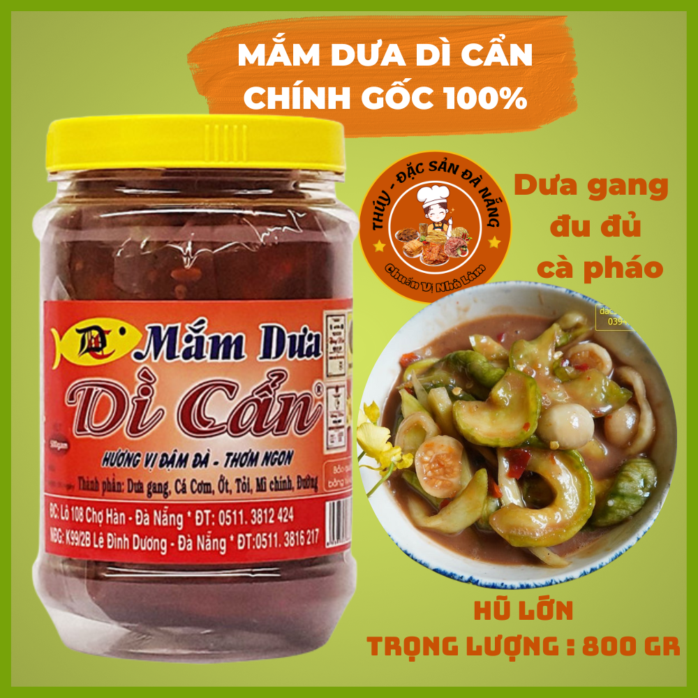 Mắm Dưa Dì Cẩn Đà Nẵng Hũ Lớn 800Gr thơm ngon giòn đậm đà hương vị