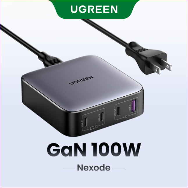 Bộ sạc nhanh UGREEN 100W Nexode GaN USB C Fast Charger-Tương thích với Laptop, MacBook, iPad, iPhone 15 Pro Max, Samsung S24/S23 Ultra-Bảo hành 18 tháng model:90928