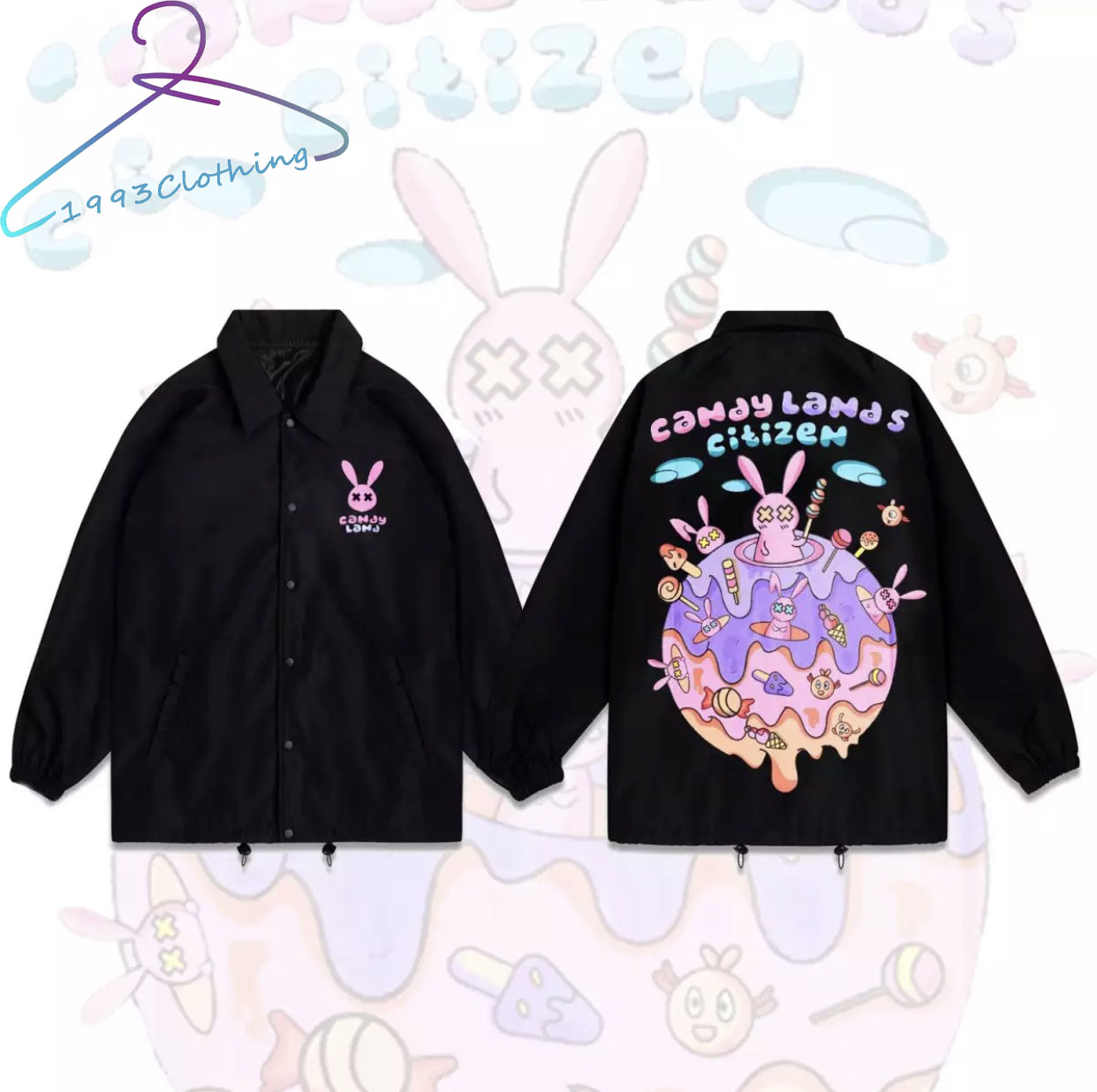 Áo khoác kaki nút bấm/ áo jacket đen in hình candyland city 👚freeship👚local brand,hàng vnxk 2 lớp chóng nắng,1993clothing