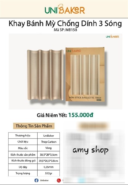 Khay nướng bánh mỳ chống dính 3 sóng