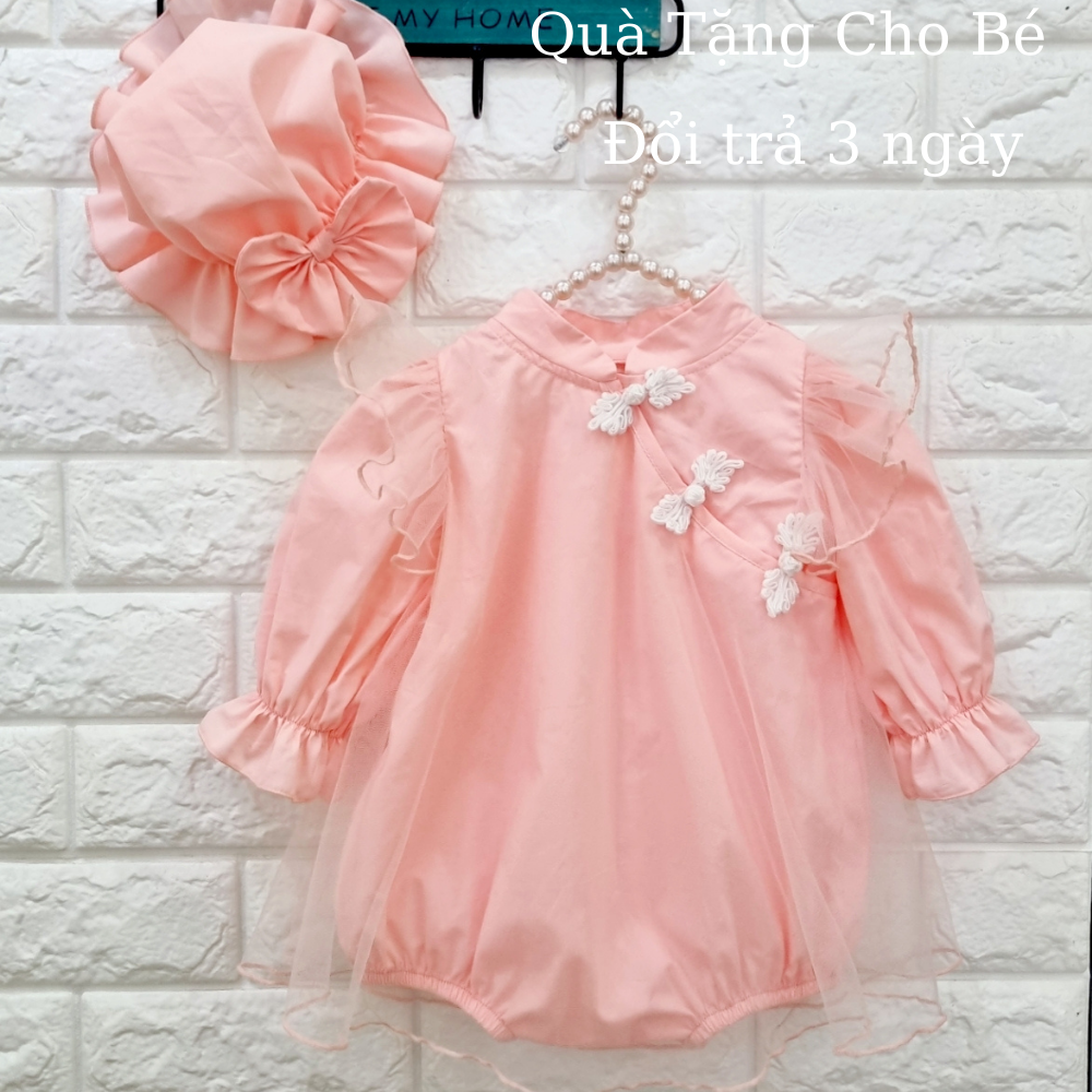 Body Bé Gái lồng váy von cổ tàu sang chảnh kèm nón