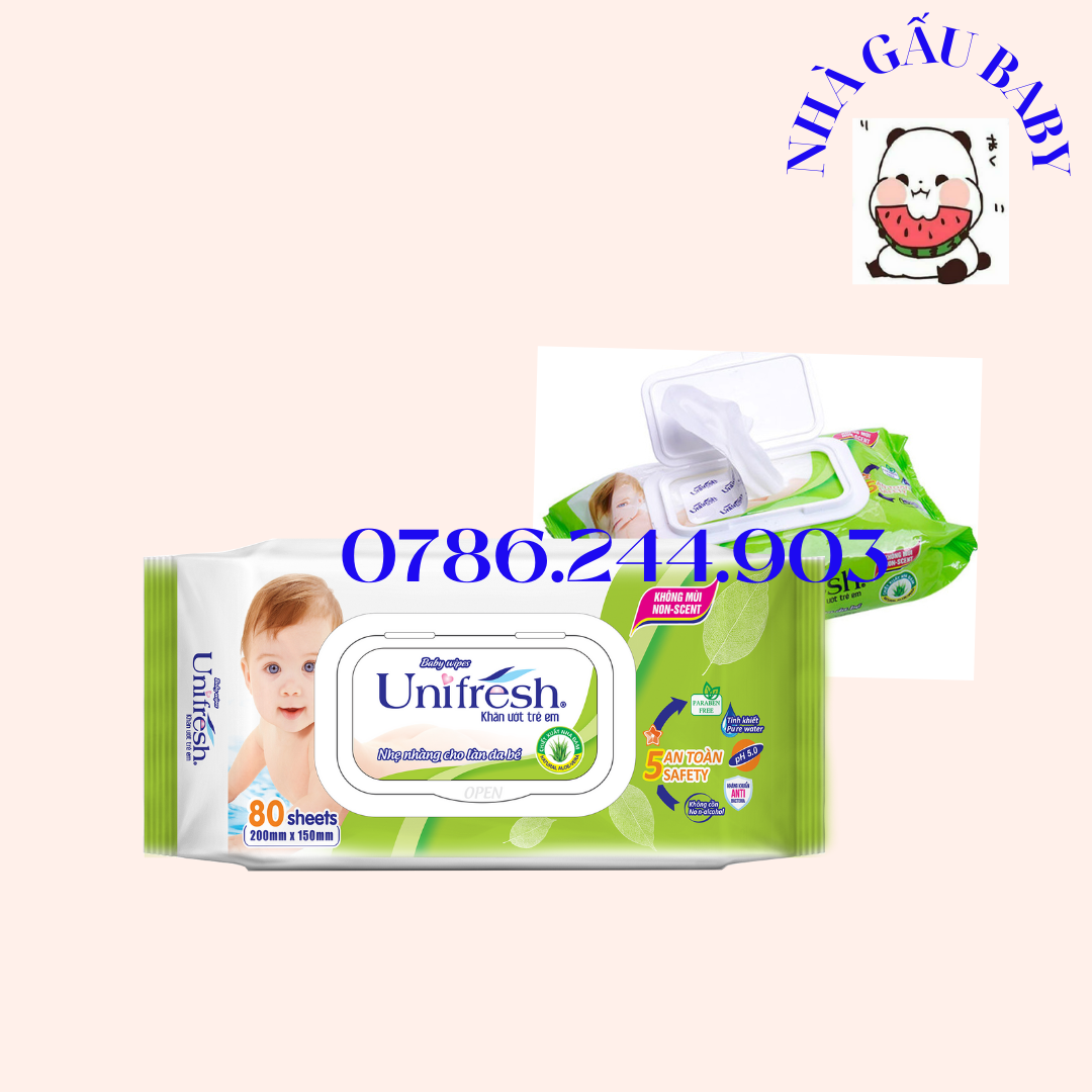 Khăn giấy ướt Unifresh không mùi Nha đam/Vitamin E 80 miếng