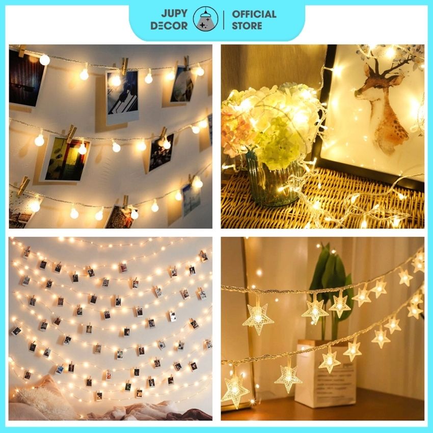 [NHIỀU KIỂU] Đèn LED Dây Trang Trí Phòng Ngủ 5m /10m Cắm Điện / Dùng Pin / USB JD11 Chớp Nháy Bóng LED Độ Bền Cao, Tiết Kiệm Điện, Ánh Sáng Ấm Áp Decor Quán Cafe, Treo Cây, Giáng SInh, Noel, Tết Cực Lung Linh  - Jupy Decor