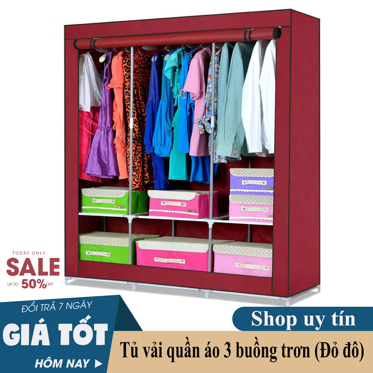 Tủ vải quần áo Hà Nội - Tủ Vải Treo Quần Áo 3 Buồng 8 Ngăn Khung Inox Chắc Chắn - Tủ Vải Quần Áo, Tủ Quần Áo Cao Cấp, tủ quần áo, tủ vải, tủ vải đựng quần áo, tủ vải quần áo, tủ vải treo quần áo