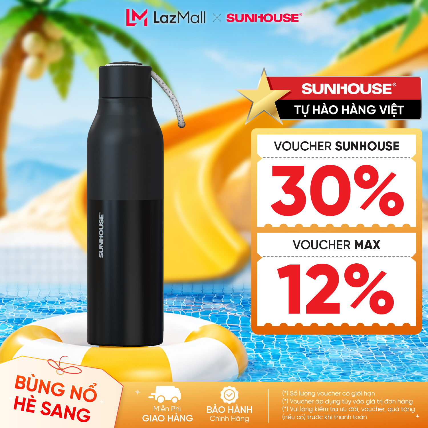 Bình giữ nhiệt Refined 600ml Sunhouse KS-TU600RE/KS-TU600RB - Inox 304 an toàn - Giữ nhiệt tới 8h - Đế silicon chống trượt