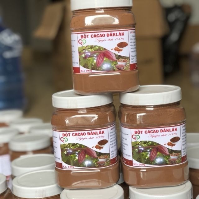 Hộp 500 bột gram cacao đăk lăk nguyên chất 100%.