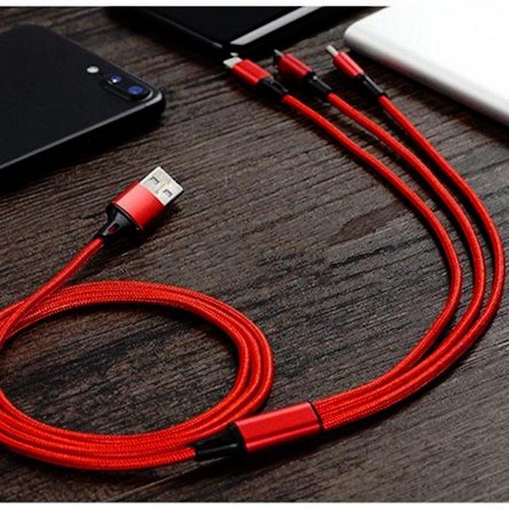 [ HOT ]Cáp Sạc 3 Đầu , Dây cáp sạc nhanh , Chất Liệu Vải Dù Chắc Chắn, Đầu Sạc Chống Gãy Gập . Có Thể Sạc 3 Thiết Bị Cùng Lúc. CA001