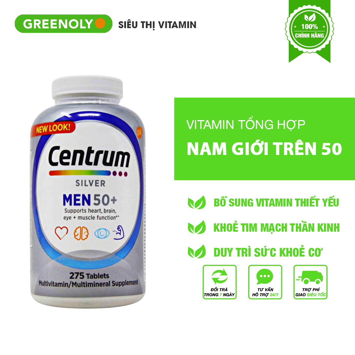 Centrum Silver 50+ Vitamin Tổng Hợp Cho Nam Trên 50 Tuổi Hộp 275 Viên