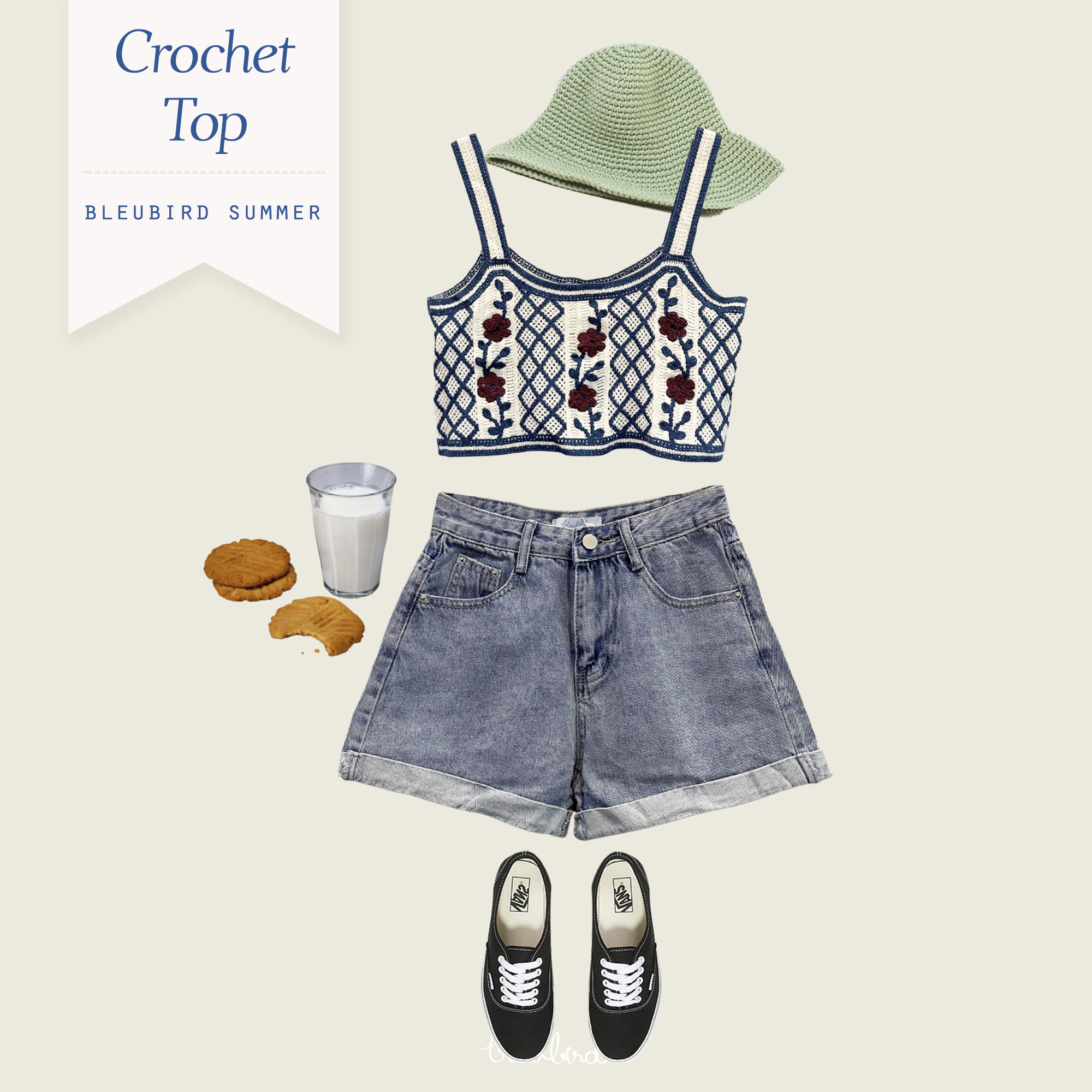 Bleubird áo len móc hoa crochet top