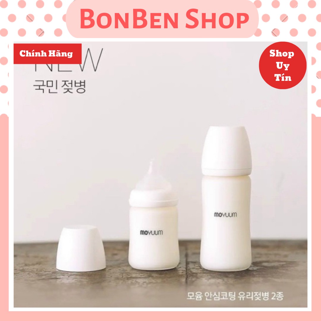 BÌNH SỮA MOYUUM THỦY TINH TRÁNG SILICON CHÍNH HÃNG, DUNG TÍCH 150ML - 240ML, TÙY CHỌN SIZE NÚM; BONBEN SHOP CAM KẾT HÀNG CHÍNH HÃNG