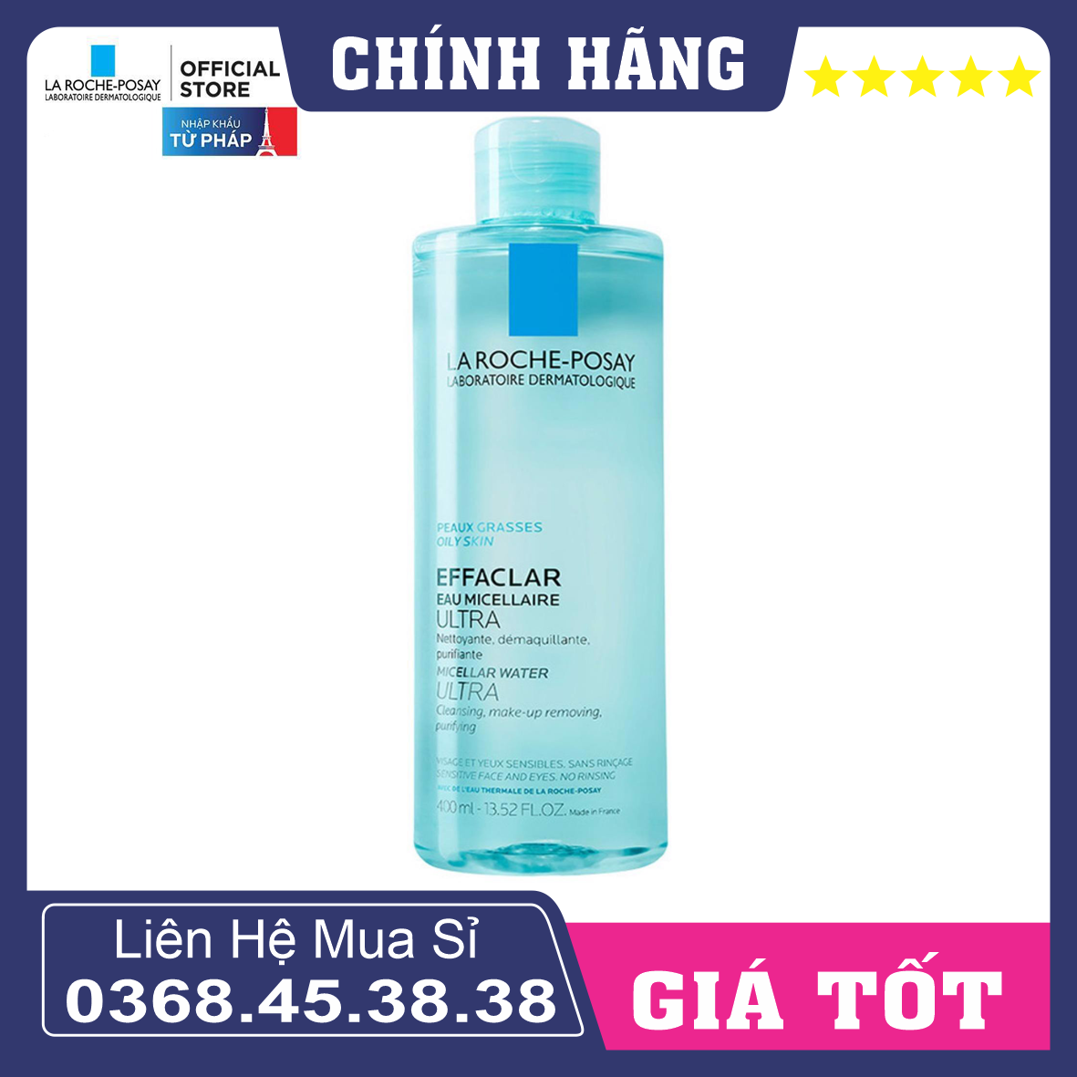 Nước tẩy trang làm sạch sâu và kiểm soát bã nhờn cho da dầu mụn Effaclar