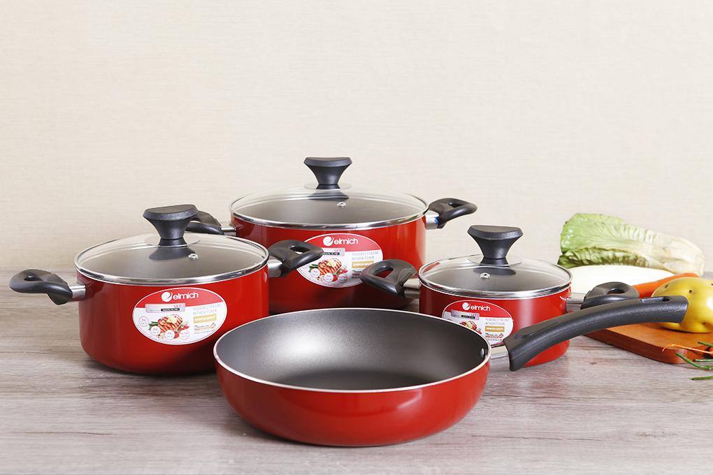 Bộ nồi chảo chống dính cao cấp elmich el-1162 nhập khẩu châu âu, dùng cho bếp từ