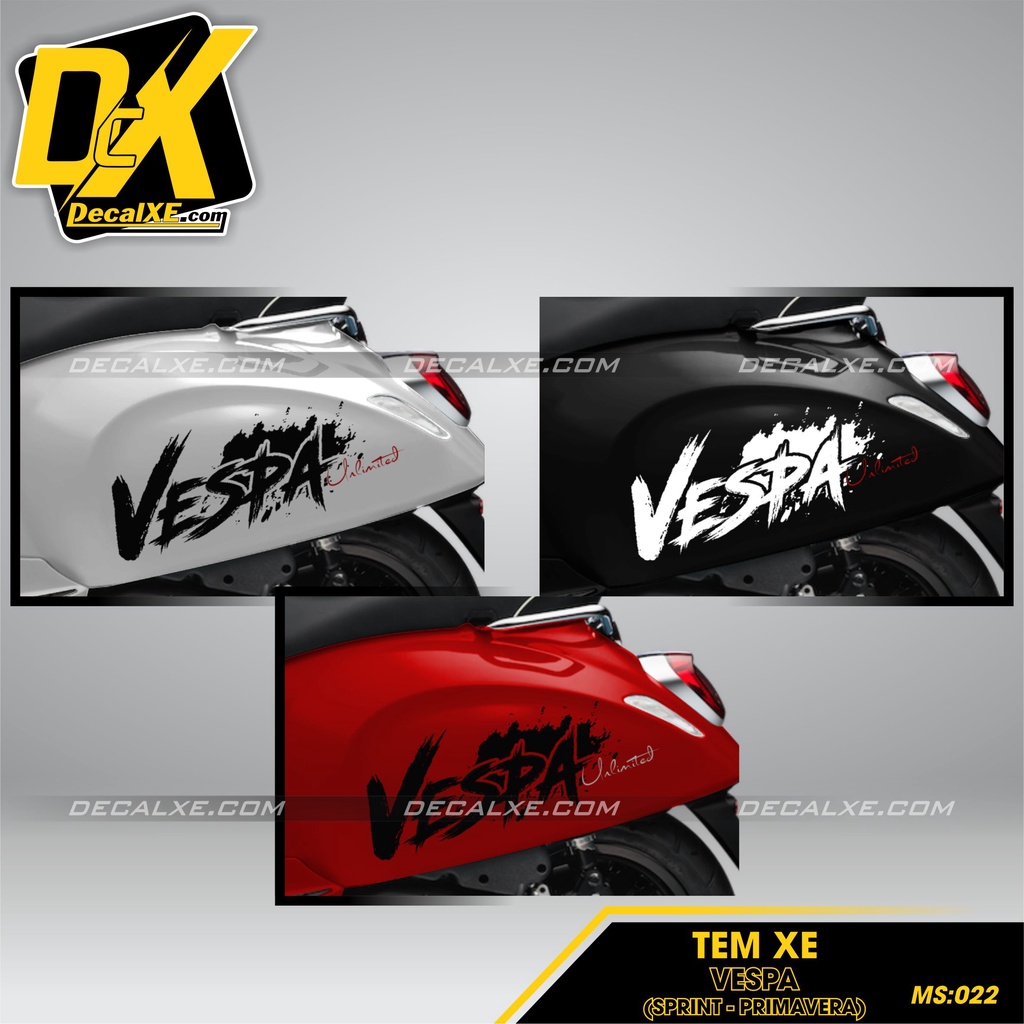 Tem dán xe vespa sprint | chất liệu decal cao cấp chống nước, bền màu, cắt khuôn sẵn dễ dán| vesp-022