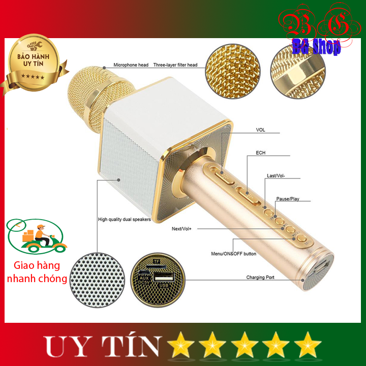 Míc hát karaok SD08 cao cấp, míc hát karaok gia đình cầm tay, míc hát kiêm loa ngoài hát karaok