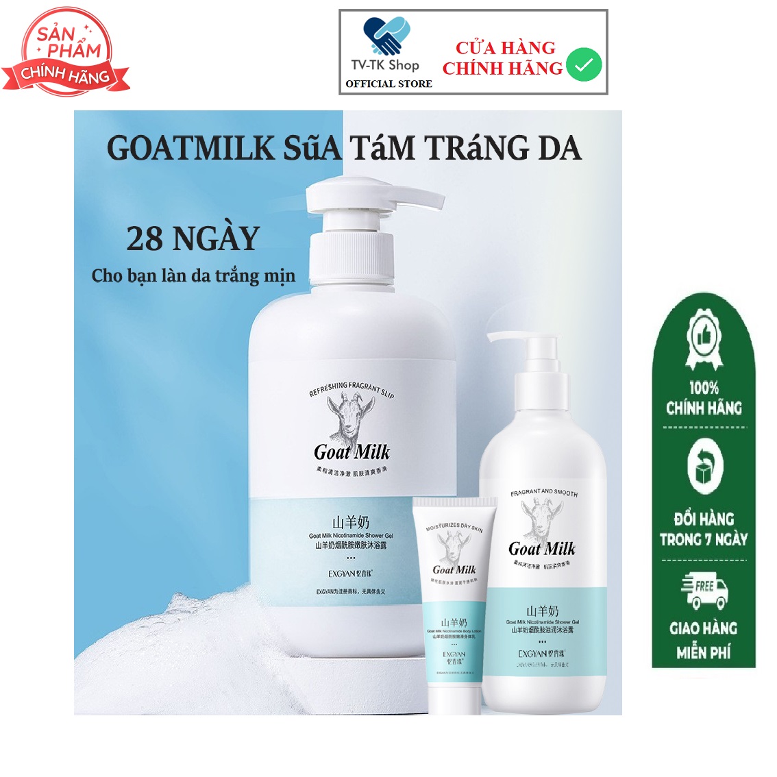 Combo Sữa Dê Tắm Trắng Da Và Sữa Dưỡng Thể Goat Milk Dưỡng Ẩm Lưu Hương Lâu Mềm Mịn Toàn Thân