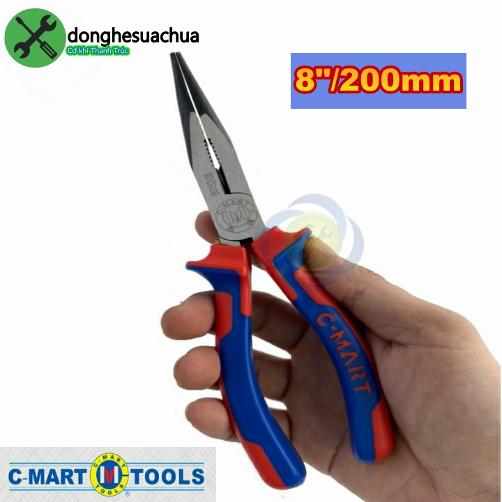 Kìm nhọn cán xanh đỏ c-mart b0153-8 200mm 8inch