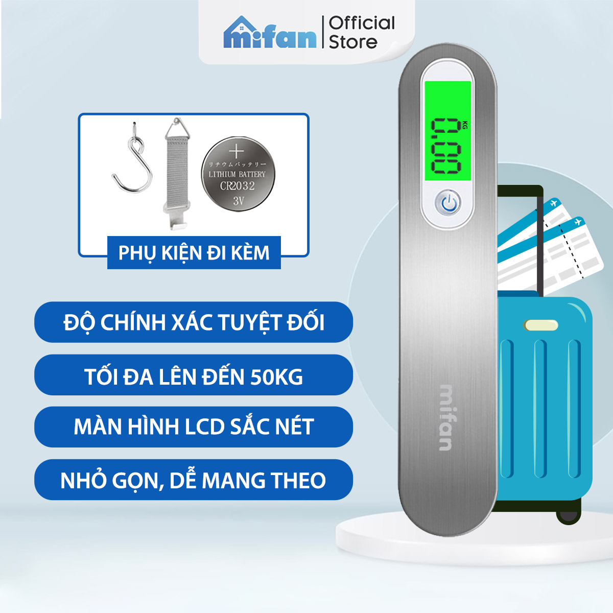 Cân Hành Lý Điện Tử Cầm Tay Mifan 50kg - Kiểm tra trọng lượng hàng hoá đi chợ, vali xách tay du lịch - màn LCD sắc nét, nhỏ gọn, siêu chính xác