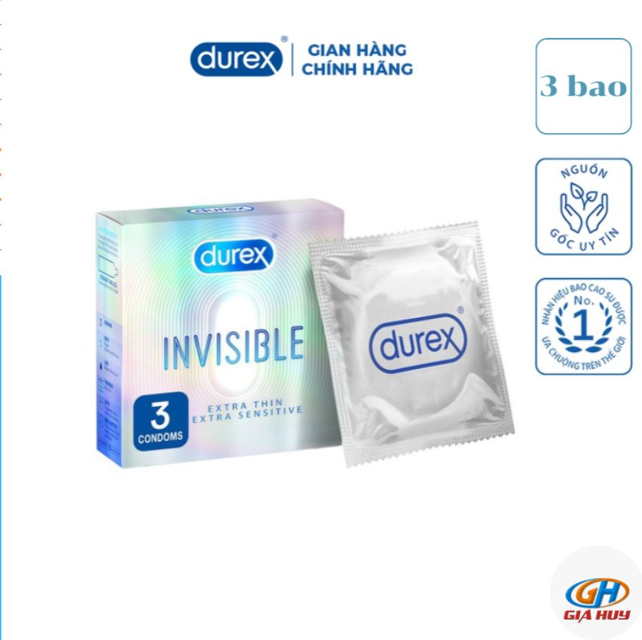  Bao cao su Durex Invisible 3 bao hộp mỏng vô hình tinh thăng hoa 