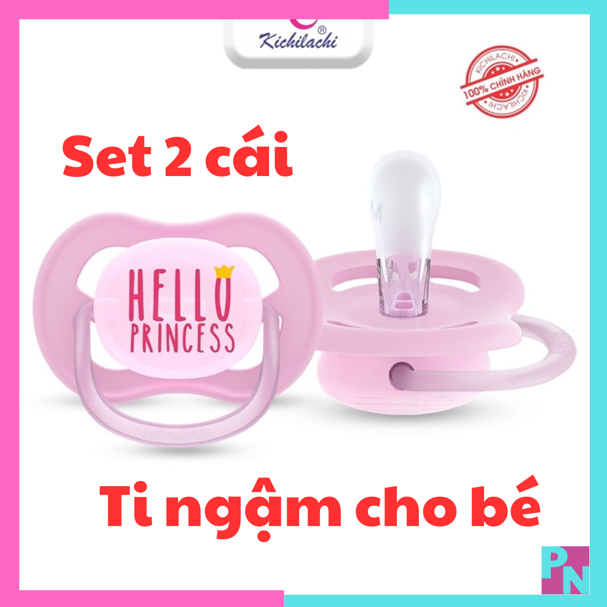 Set 2 cái ti ngậm Kichilachi cho bé 6-18m, ty ngậm chống vâu chất liệu silicone không BPA cho bé sơ sinh 0-6m (ti giả Event) tặng hộp nhựa đựng ti