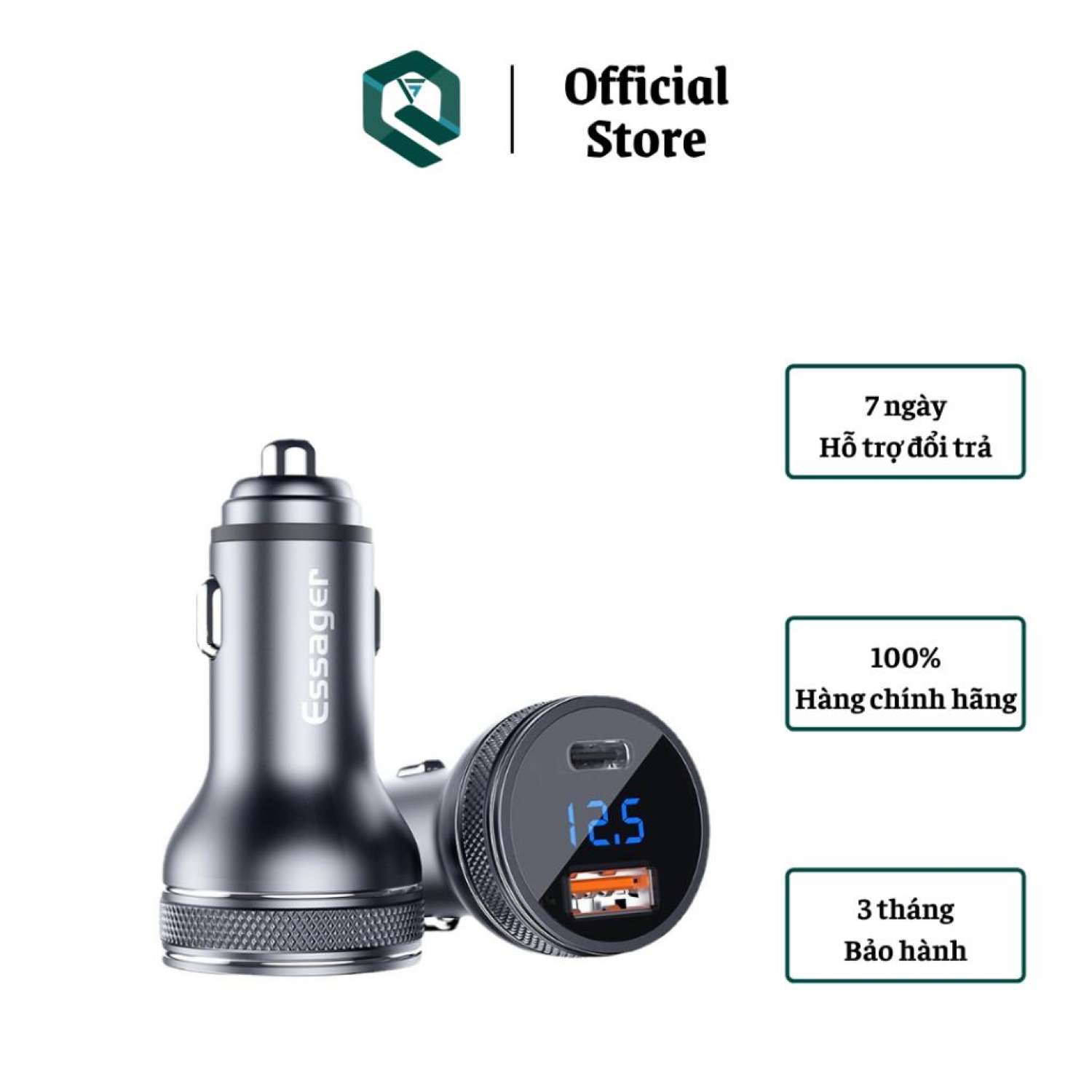 Tẩu Sạc Xe Hơi 2 Cổng PD QC Công Suất 36W Và Đèn Led Báo Dòng Điện - Tẩu Sạc Nhanh Ô Tô Dùng Cho Tất Cả Các Dòng Điện Thoại