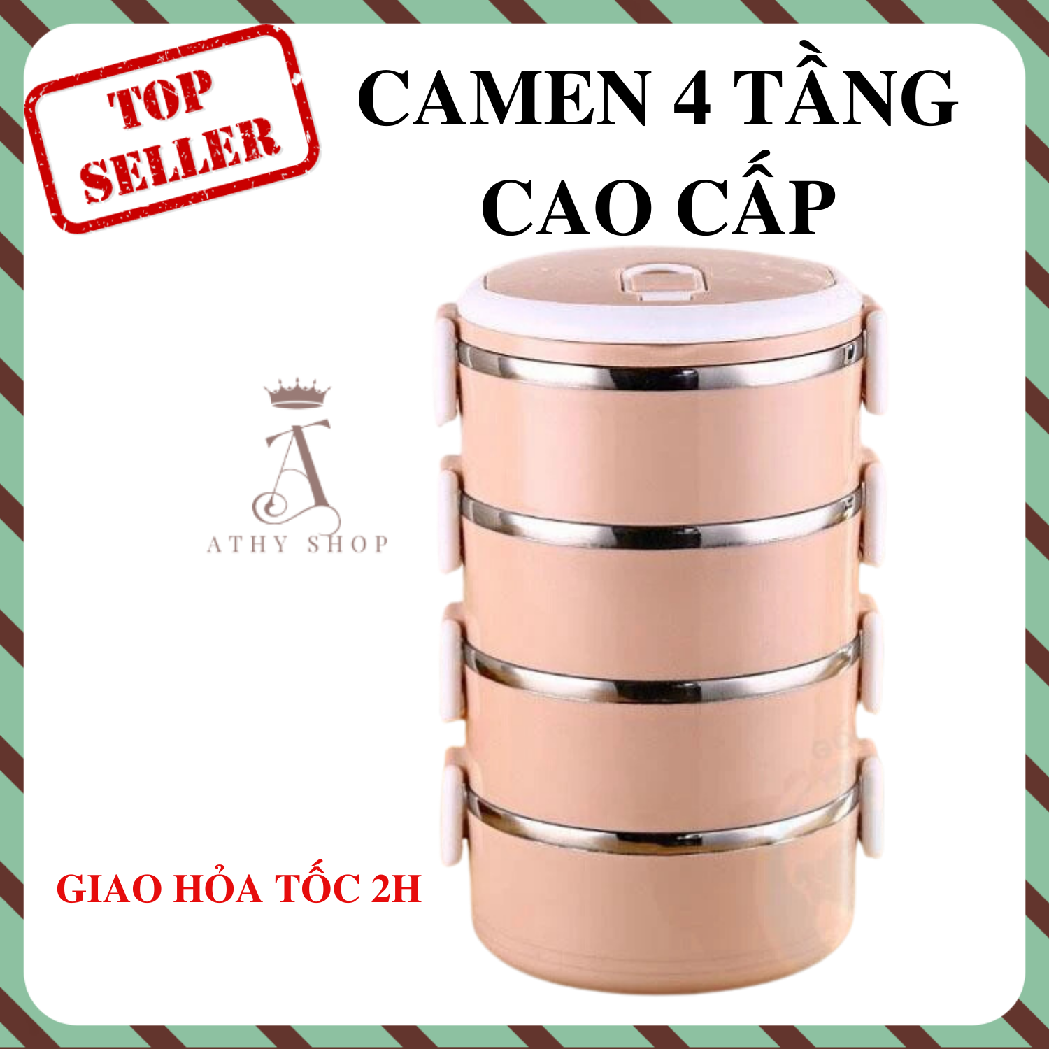 Camen 4 tầng gà mên giữ nhiệt chứa thức ăn đem theo đi làm văn phòng hộp đựng đồ ăn bốn ngăn để cơm 