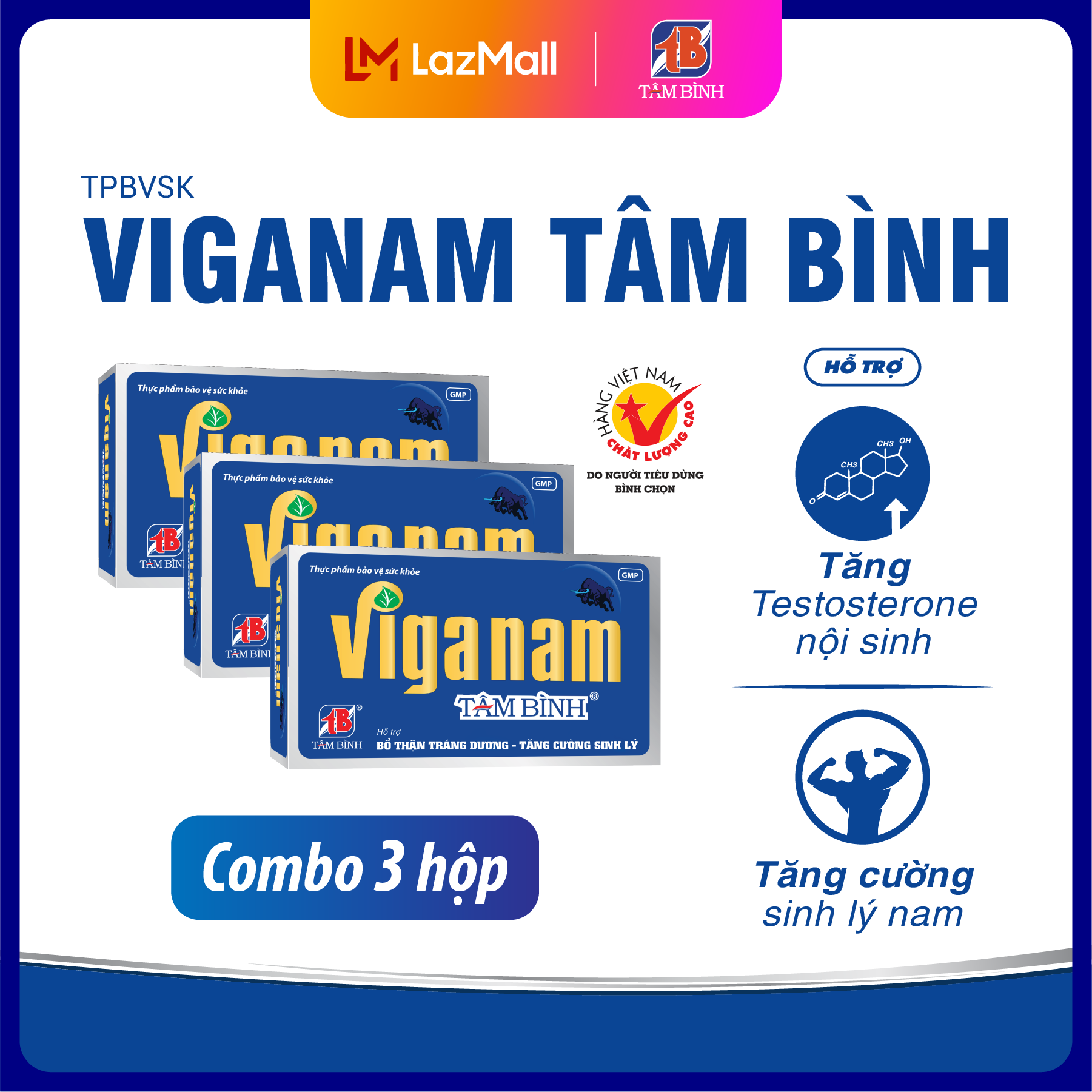 Combo 3 hộp Viganam Tâm Bình - Hỗ trợ tăng cường sinh lý nam