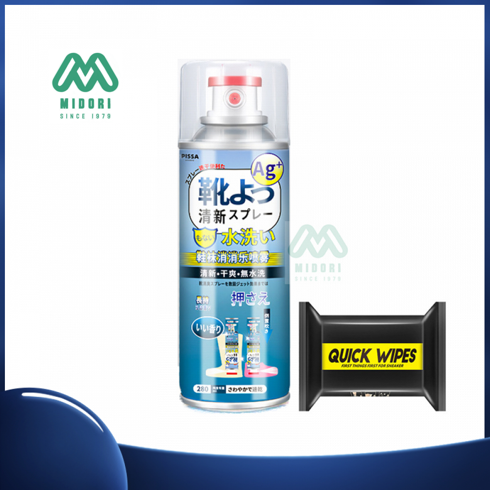 Combo Xịt khử mùi giày dép Nhật Bản 280ml Tặng Khăn lau giày Quick Wipes vv
