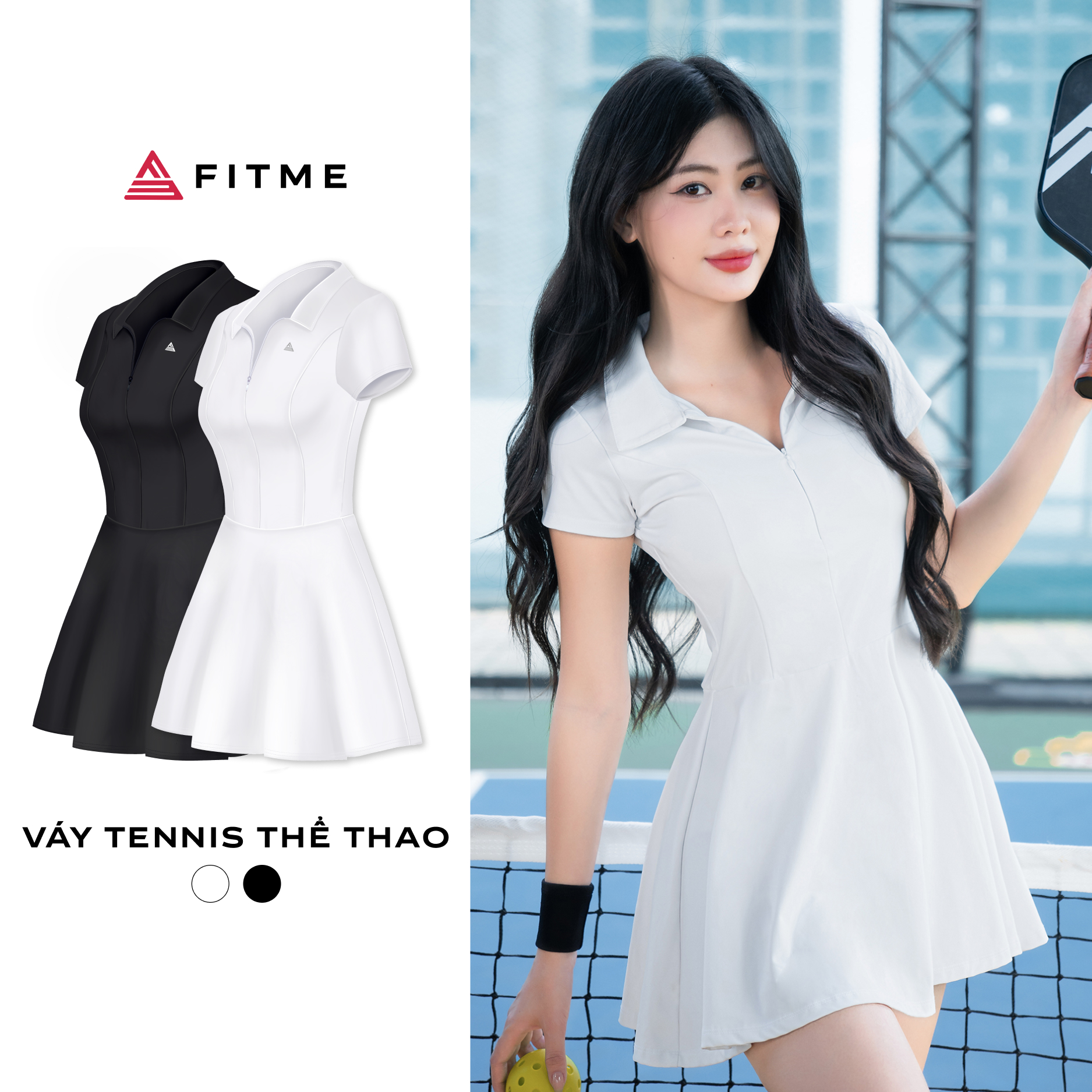 Váy tennis thể thao nữ Fitme GOC pickleball tặng kèm quần bảo hộ chất liệu thun co giãn thoáng khí DTNN01