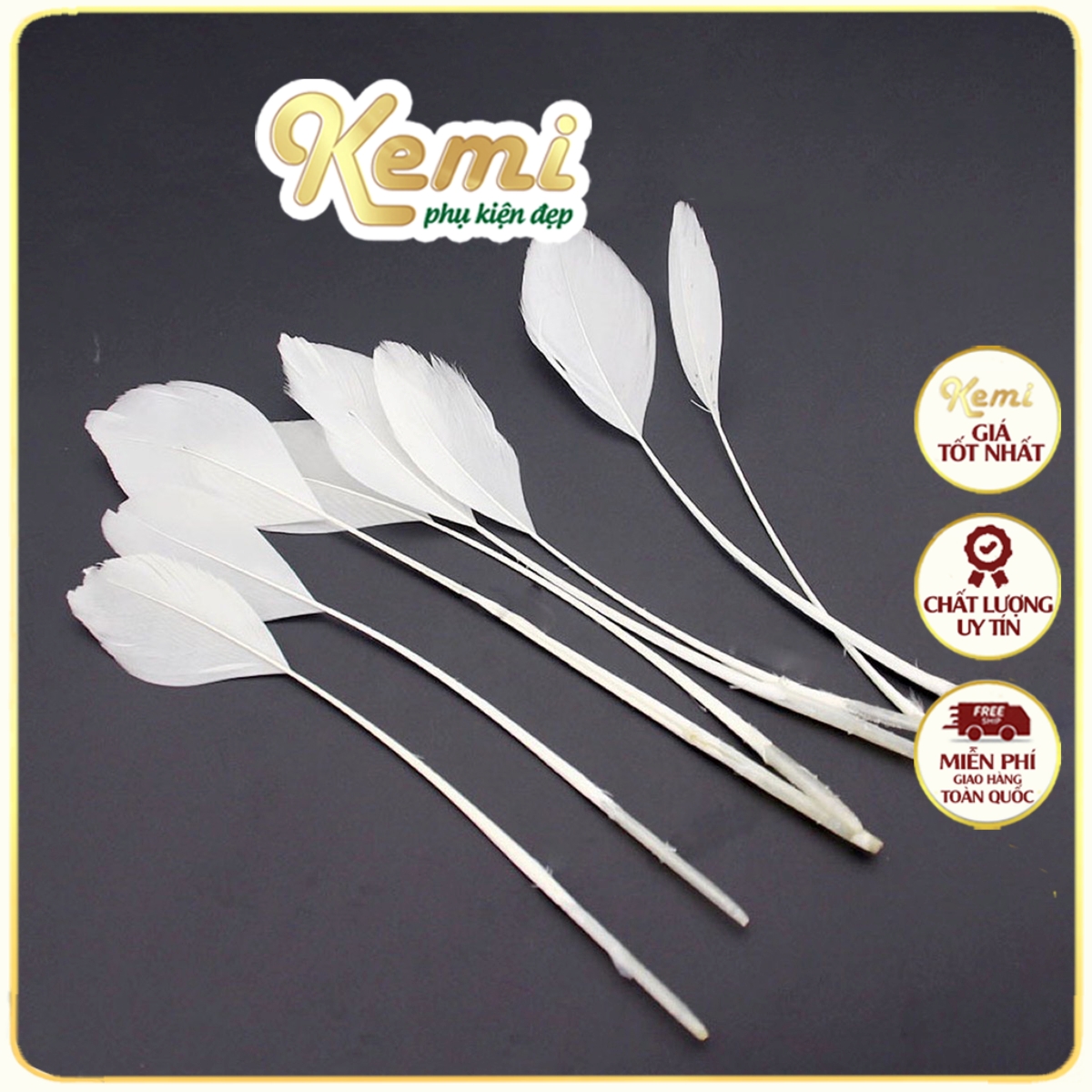 Lông vũ cánh trắng tước cuống đính váy áo phụ liệu thời trang handmade