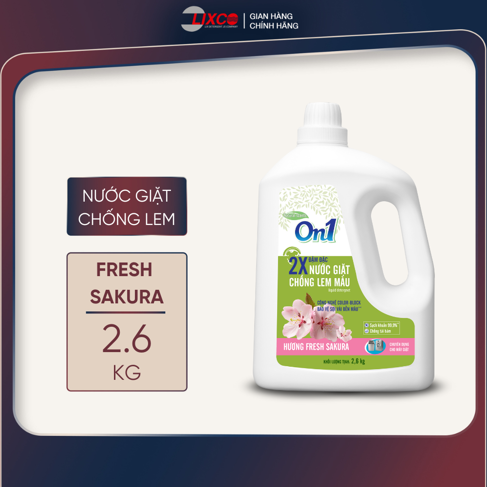 Nước giặt xả On1 chống lem màu hương Fresh Sakura 2.6Kg N6401 sạch khuẩn, khử mùi, thơm lâu cho giặt tay, máy - Lixco Việt Nam