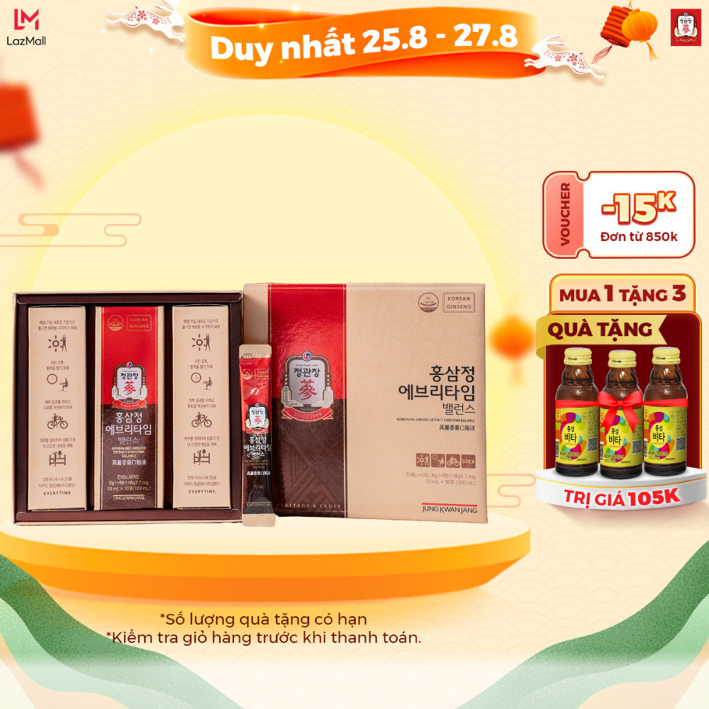 Tinh Chất Hồng Sâm Hàn Quốc Pha Sẵn KGC Jung Kwan Jang EveryTime Balance (10ml x 30 gói)