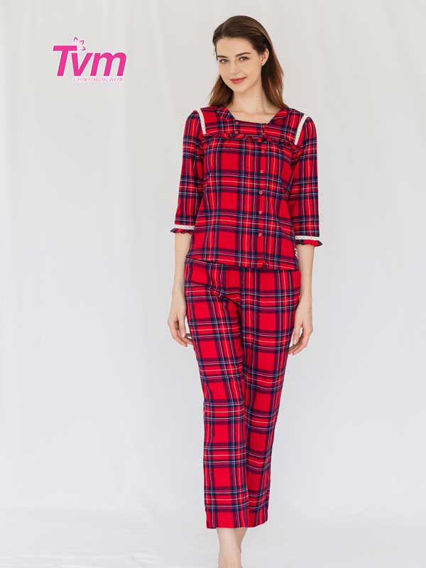 Bộ dài nữ tay lỡ B508 Tvm Luxury Homewear chất liệu cotton thiết kế nhã nhặn