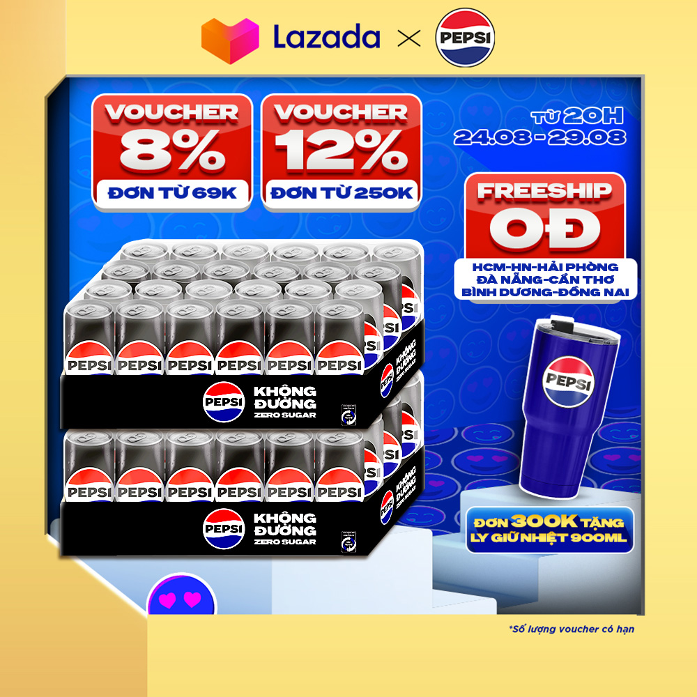 Combo 2 thùng 24 lon pepsi không calo