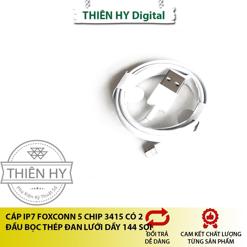 Cáp iphone 7 foxconn 5 chip 3415 có 2 đầu bọc thép đan lưới dầy 144 sợi