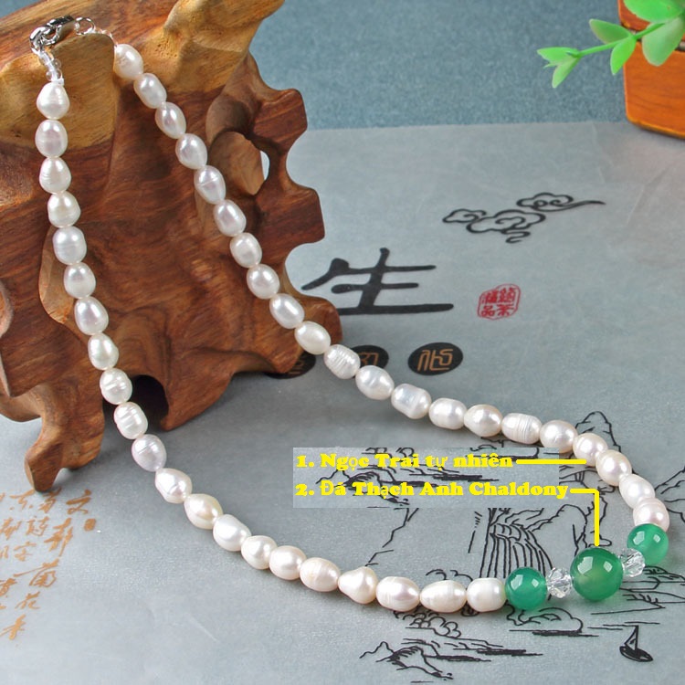 Vòng cổ Ngọc Trai Nuôi Thiên nhiên đính đá Cẩm Thạch Kèm GIẤY KIỂM ĐỊNH MẪU TẠI PNJ